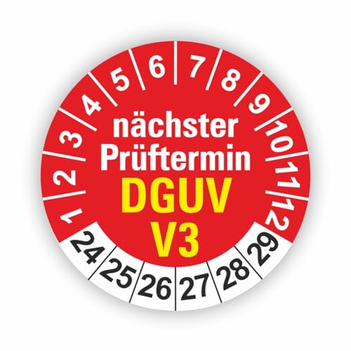 Fassbender-Druck PRÜFPLAKETTEN - Hochwertige Prüfetiketten DGUV V3 Prüfung Ø 40mm - Selbstklebende PVC-Folie - Wartungsetiketten für Prüfung - Prüfplakette für Prüfungsnachweis (5 Stück) von Fassbender-Druck PRÜFPLAKETTEN