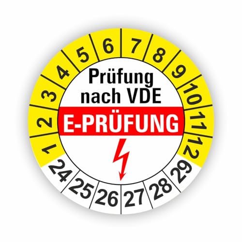 Fassbender-Druck PRÜFPLAKETTEN - Hochwertige Prüfetiketten E-PRÜFUNG Ø 40mm - Selbstklebende PVC-Folie - Wartungsetiketten für Prüfung - Prüfplakette für Prüfungsnachweis (250 Stück) von Fassbender-Druck PRÜFPLAKETTEN