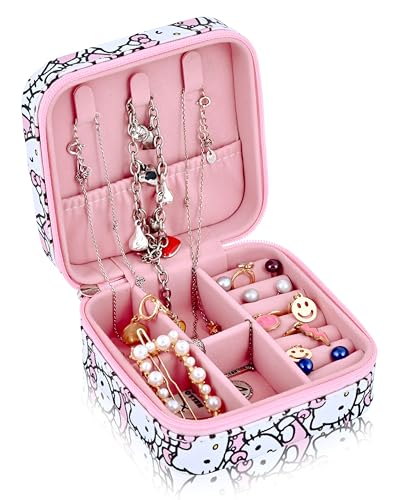 Fast Forward Sanrio Hello Kitty Schmuckschatulle für Damen, mehrere Fächer, Schmuck-Organizer und Aufbewahrung, Schmuckhalter, Geschenk-Box, Schmuck-Reiseetui mit Reißverschluss von Fast Forward