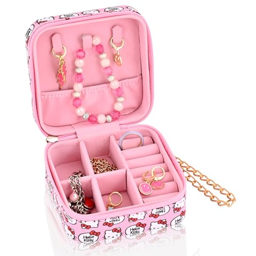 Fast Forward Sanrio Hello Kitty Schmuckschatulle für Damen, mehrere Fächer, Schmuck-Organizer und Aufbewahrung, Schmuckhalter, Geschenk-Box, Schmuck-Reiseetui mit Reißverschluss von Fast Forward