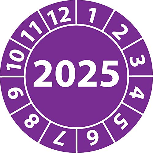 Jahresprüfplakette 2025, Vinylfolie, selbstklebend, Prüfaufkleber, Jahresplakette für das Jahr 2025 (25 mm Ø, Violett, 100) von Fast-Label