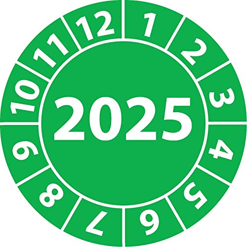 Jahresprüfplakette 2025, Vinylfolie, selbstklebend, Prüfaufkleber, Jahresplakette für das Jahr 2025 (30 mm Ø, Grün, 500) von Fast-Label