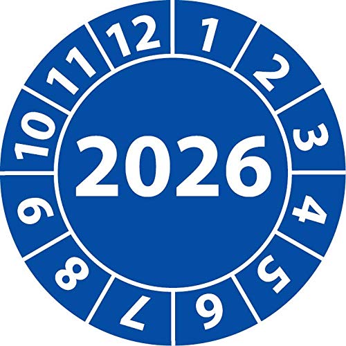 Jahresprüfplakette 2026, Vinylfolie, selbstklebend, Prüfaufkleber, Jahresplakette für das Jahr 2026 (25 mm Ø, Blau, 100) von Fast-Label