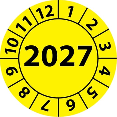 Jahresprüfplakette 2027, Vinylfolie, selbstklebend, Prüfaufkleber, Jahresplakette für das Jahr 2027 in verschiedenen Farben & Größen (30 mm Ø, Gelb, 250) von Fast-Label