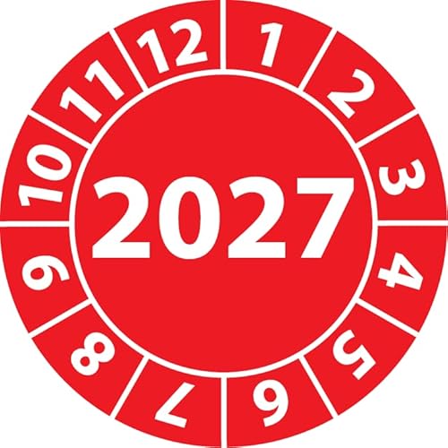 Jahresprüfplakette 2027, Vinylfolie, selbstklebend, Prüfaufkleber, Jahresplakette für das Jahr 2027 in verschiedenen Farben & Größen (30 mm Ø, Rot, 250) von Fast-Label