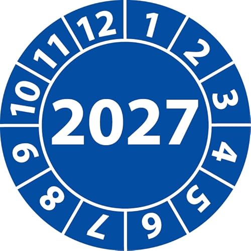 Jahresprüfplakette 2027, Vinylfolie, selbstklebend, Prüfaufkleber, Jahresplakette für das Jahr 2027 in verschiedenen Farben & Größen (35 mm Ø, Blau, 500) von Fast-Label