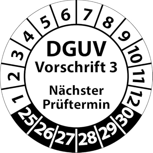 Prüfplakette DGUV Vorschrift 3 Nächster Prüftermin, selbstklebend, Prüfaufkleber, Prüfetikett, Plakette (25 mm Ø, Weiß, 250) von Fast-Label