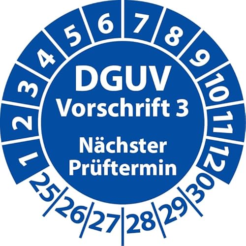 Prüfplakette DGUV Vorschrift 3 Nächster Prüftermin, selbstklebend, Prüfaufkleber, Prüfetikett, Plakette (30 mm Ø, Blau, 250) von Fast-Label