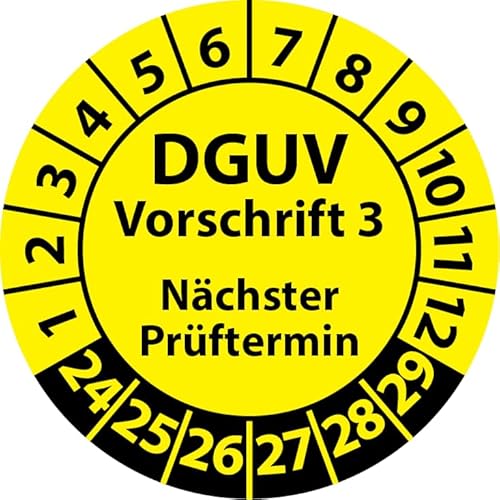 Prüfplakette DGUV Vorschrift 3 Nächster Prüftermin, selbstklebend, Prüfaufkleber, Prüfetikett, Plakette (35 mm Ø, Gelb, 250) von Fast-Label