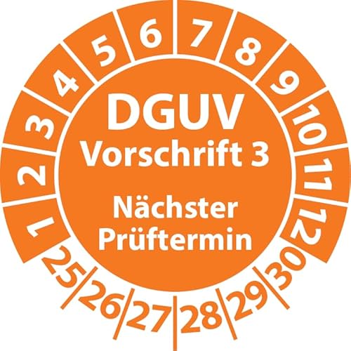 Prüfplakette DGUV Vorschrift 3 Nächster Prüftermin, selbstklebend, Prüfaufkleber, Prüfetikett, Plakette (35 mm Ø, Orange, 250) von Fast-Label