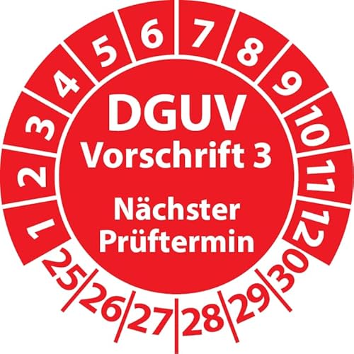 Prüfplakette DGUV Vorschrift 3 Nächster Prüftermin, selbstklebend, Prüfaufkleber, Prüfetikett, Plakette (35 mm Ø, Rot, 250) von Fast-Label