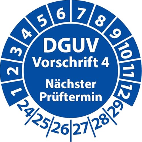 Prüfplakette DGUV Vorschrift 4 Nächster Prüftermin, selbstklebend, Prüfaufkleber, Prüfetikett, Plakette DGUV V4 (25 mm Ø, Blau, 500) von Fast-Label