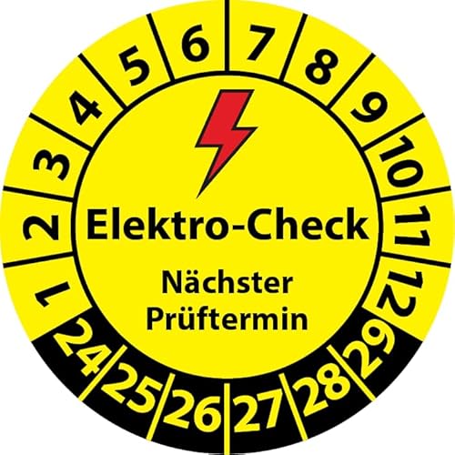 Prüfplakette Elektro-Check Nächster Prüftermin, Vinylfolie, Elektro Prüfaufkleber, Prüfetikett, Plakette E-Check (20 mm Ø, 250) von Fast-Label