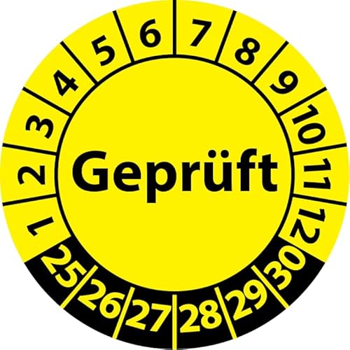 Prüfplakette Geprüft, Vinylfolie, selbstklebend, Prüfaufkleber, Prüfetikett, Plakette (20 mm Ø, Gelb, 100) von Fast-Label