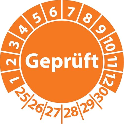 Prüfplakette Geprüft, Vinylfolie, selbstklebend, Prüfaufkleber, Prüfetikett, Plakette (25 mm Ø, Orange, 100) von Fast-Label