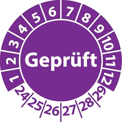 Prüfplakette Geprüft, Vinylfolie, selbstklebend, Prüfaufkleber, Prüfetikett, Plakette (25 mm Ø, Violett, 250) von Fast-Label