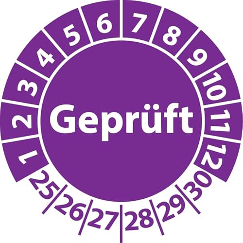 Prüfplakette Geprüft, Vinylfolie, selbstklebend, Prüfaufkleber, Prüfetikett, Plakette (25 mm Ø, Violett, 250) von Fast-Label