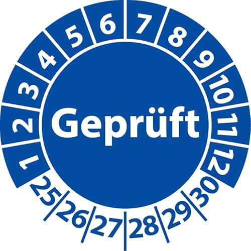 Prüfplakette Geprüft, Vinylfolie, selbstklebend, Prüfaufkleber, Prüfetikett, Plakette (35 mm Ø, Blau, 500) von Fast-Label