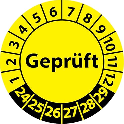 Prüfplakette Geprüft, Vinylfolie, selbstklebend, Prüfaufkleber, Prüfetikett, Plakette (35 mm Ø, Gelb, 500) von Fast-Label