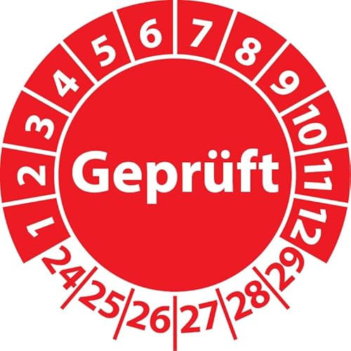 Prüfplakette Geprüft, Vinylfolie, selbstklebend, Prüfaufkleber, Prüfetikett, Plakette (35 mm Ø, Rot, 500) von Fast-Label