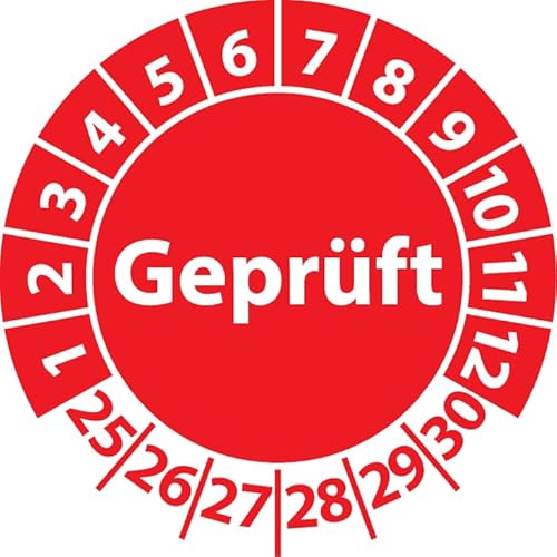 Prüfplakette Geprüft, Vinylfolie, selbstklebend, Prüfaufkleber, Prüfetikett, Plakette (35 mm Ø, Rot, 500) von Fast-Label