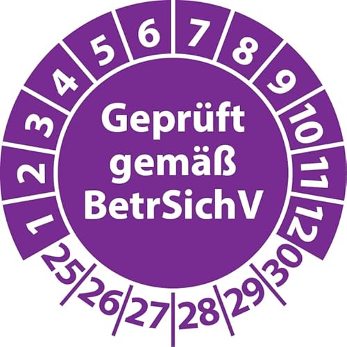 Prüfplakette Geprüft gemäß BetrSichV, Vinylfolie, Prüfaufkleber, Prüfetikett, Plakette (30 mm Ø, Violett, 250) von Fast-Label