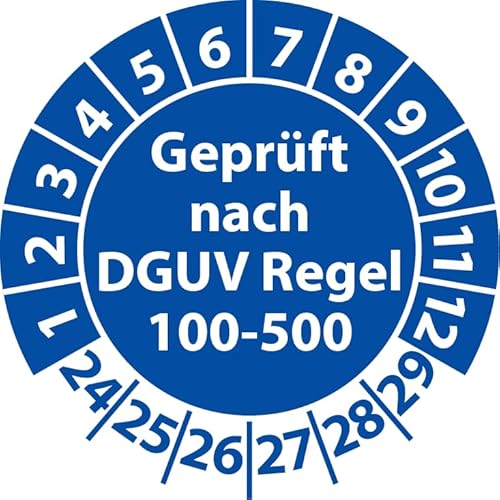 Prüfplakette Geprüft nach DGUV Regel 100-500, Vinylfolie, Prüfaufkleber, Prüfetikett, Plakette (25 mm Ø, Blau, 500) von Fast-Label