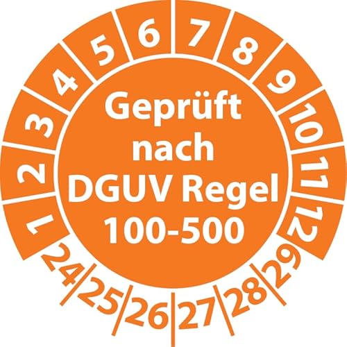 Prüfplakette Geprüft nach DGUV Regel 100-500, Vinylfolie, Prüfaufkleber, Prüfetikett, Plakette (30 mm Ø, Orange, 100) von Fast-Label