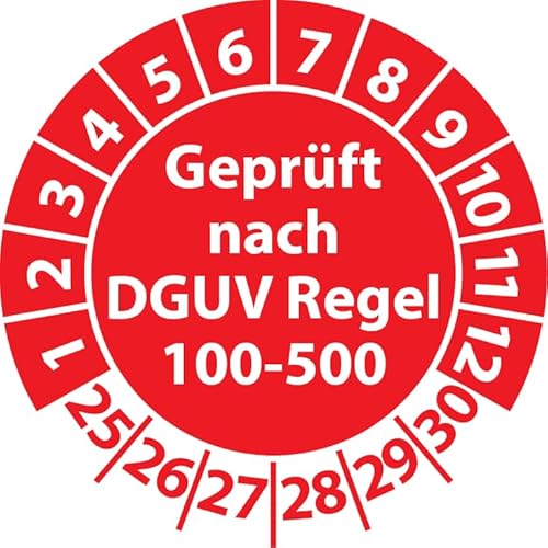 Prüfplakette Geprüft nach DGUV Regel 100-500, Vinylfolie, Prüfaufkleber, Prüfetikett, Plakette (35 mm Ø, Rot, 250) von Fast-Label