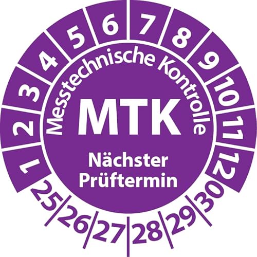 Prüfplakette MTK Medizintechnik Messtechnische Kontrolle, Vinylfolie, Prüfaufkleber, Prüfetikett, Plakette (20 mm Ø, Violett, 100) von Fast-Label