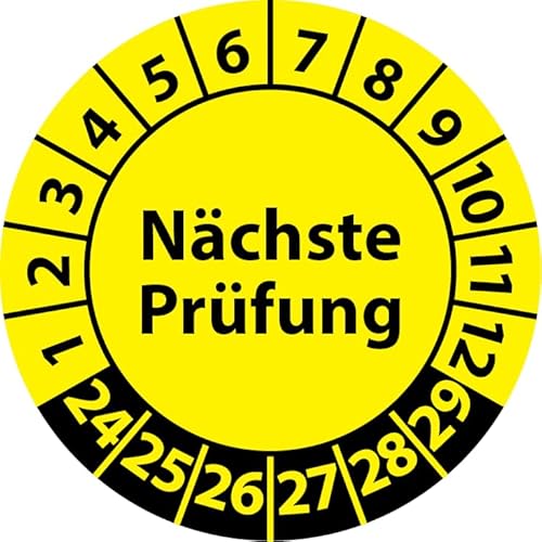 Prüfplakette Nächste Prüfung, 100 Stück, Vinylfolie, selbstklebend, Prüfaufkleber, Prüfetikett, Plakette (Gelb, 30 mm Ø) von Fast-Label