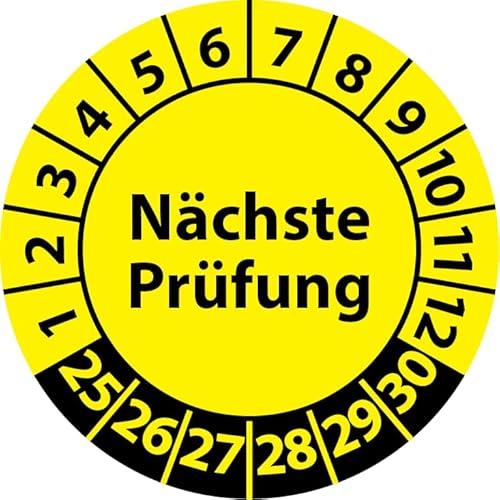 Prüfplakette Nächste Prüfung, 100 Stück, Vinylfolie, selbstklebend, Prüfaufkleber, Prüfetikett, Plakette (Gelb, 30 mm Ø) von Fast-Label