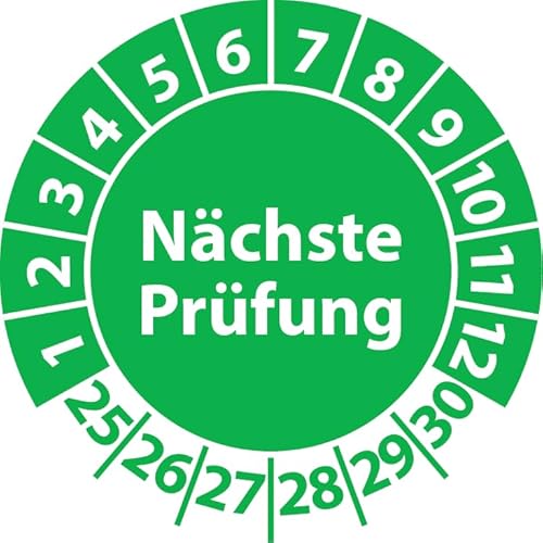 Prüfplakette Nächste Prüfung, 100 Stück, Vinylfolie, selbstklebend, Prüfaufkleber, Prüfetikett, Plakette (Grün, 25 mm Ø) von Fast-Label