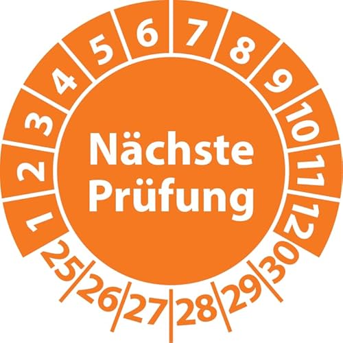 Prüfplakette Nächste Prüfung, 100 Stück, Vinylfolie, selbstklebend, Prüfaufkleber, Prüfetikett, Plakette (Orange, 25 mm Ø) von Fast-Label