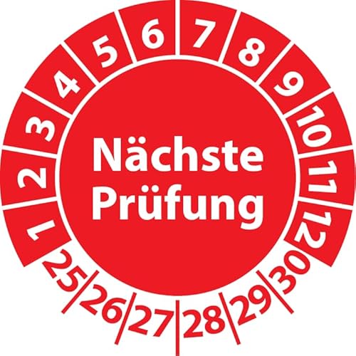 Prüfplakette Nächste Prüfung, 100 Stück, Vinylfolie, selbstklebend, Prüfaufkleber, Prüfetikett, Plakette (Rot, 30 mm Ø) von Fast-Label