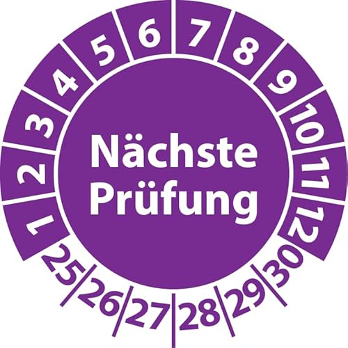 Prüfplakette Nächste Prüfung, 100 Stück, Vinylfolie, selbstklebend, Prüfaufkleber, Prüfetikett, Plakette (Violett, 30 mm Ø) von Fast-Label