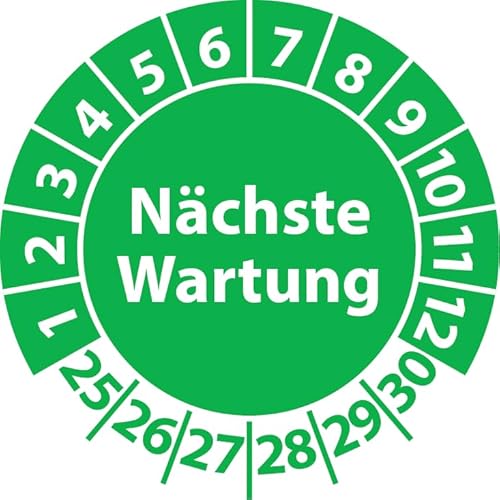 Prüfplakette Nächste Wartung, Vinylfolie, selbstklebend, Prüfaufkleber, Prüfetikett, Plakette (20 mm Ø, Grün, 100) von Fast-Label