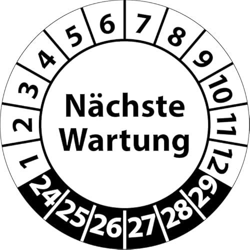 Prüfplakette Nächste Wartung, Vinylfolie, selbstklebend, Prüfaufkleber, Prüfetikett, Plakette (20 mm Ø, Weiß, 100) von Fast-Label