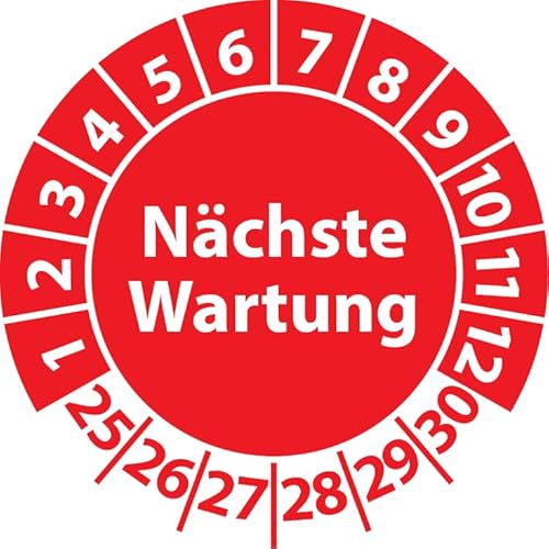 Prüfplakette Nächste Wartung, Vinylfolie, selbstklebend, Prüfaufkleber, Prüfetikett, Plakette (25 mm Ø, Rot, 250) von Fast-Label