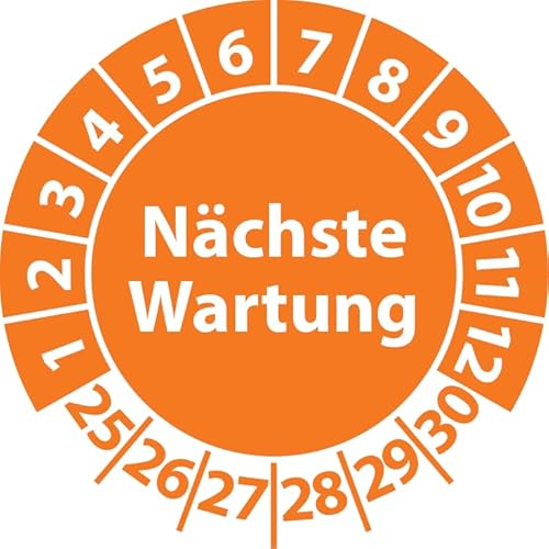 Prüfplakette Nächste Wartung, Vinylfolie, selbstklebend, Prüfaufkleber, Prüfetikett, Plakette (35 mm Ø, Orange, 500) von Fast-Label