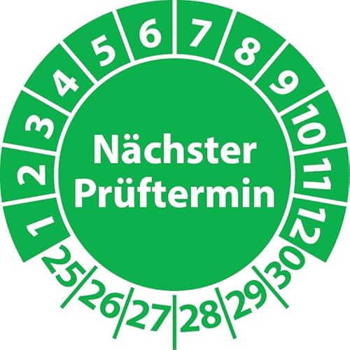 Prüfplakette Nächster Prüftermin, Vinylfolie, selbstklebend, Prüfaufkleber, Prüfetikett, Plakette (20 mm Ø, Grün, 500) von Fast-Label