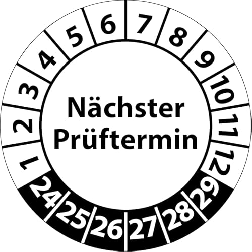 Prüfplakette Nächster Prüftermin, Vinylfolie, selbstklebend, Prüfaufkleber, Prüfetikett, Plakette (20 mm Ø, Weiß, 250) von Fast-Label