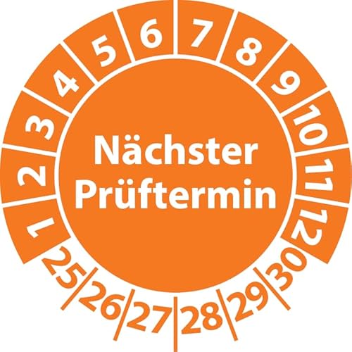 Prüfplakette Nächster Prüftermin, Vinylfolie, selbstklebend, Prüfaufkleber, Prüfetikett, Plakette (25 mm Ø, Orange, 250) von Fast-Label