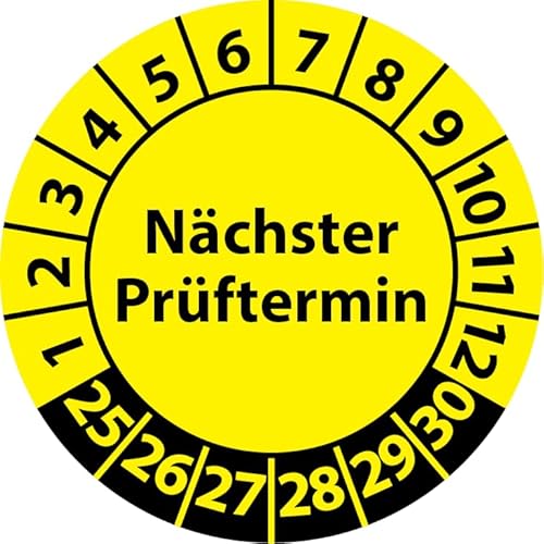 Prüfplakette Nächster Prüftermin, Vinylfolie, selbstklebend, Prüfaufkleber, Prüfetikett, Plakette (25 mm Ø, Gelb, 100) von Fast-Label