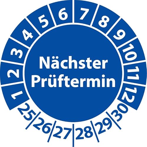 Prüfplakette Nächster Prüftermin, Vinylfolie, selbstklebend, Prüfaufkleber, Prüfetikett, Plakette (30 mm Ø, Blau, 250) von Fast-Label