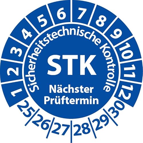 Prüfplakette STK Medizintechnik Sicherheitstechnische Kontrolle, Vinylfolie, Prüfaufkleber, Prüfetikett, Plakette (25 mm Ø, Blau, 100) von Fast-Label