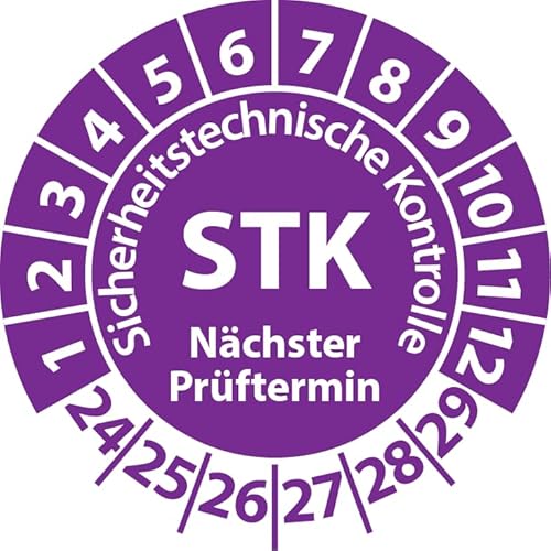 Prüfplakette STK Medizintechnik Sicherheitstechnische Kontrolle, Vinylfolie, Prüfaufkleber, Prüfetikett, Plakette (25 mm Ø, Violett, 100) von Fast-Label