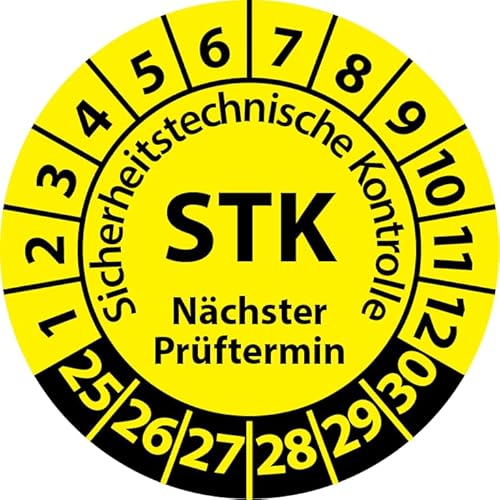 Prüfplakette STK Medizintechnik Sicherheitstechnische Kontrolle, Vinylfolie, Prüfaufkleber, Prüfetikett, Plakette (30 mm Ø, Gelb, 500) von Fast-Label