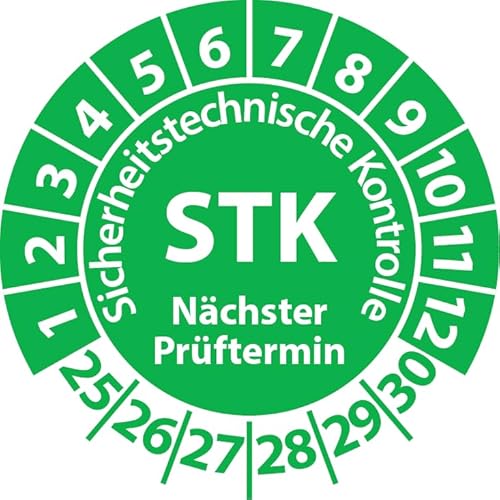 Prüfplakette STK Medizintechnik Sicherheitstechnische Kontrolle, Vinylfolie, Prüfaufkleber, Prüfetikett, Plakette (30 mm Ø, Grün, 500) von Fast-Label