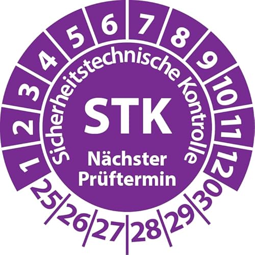 Prüfplakette STK Medizintechnik Sicherheitstechnische Kontrolle, Vinylfolie, Prüfaufkleber, Prüfetikett, Plakette (30 mm Ø, Violett, 500) von Fast-Label